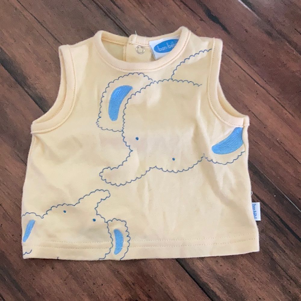 Bon Bebe Yellow and Blue Elephant Tank Size Small or 0-3 Months 100% Cotton